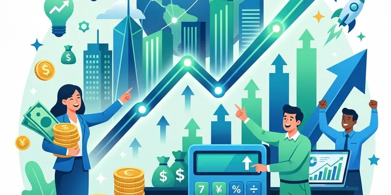 Ilustración que representa el crecimiento del salario mínimo en Panamá con monedas, billetes y una calculadora, reflejando finanzas estables.